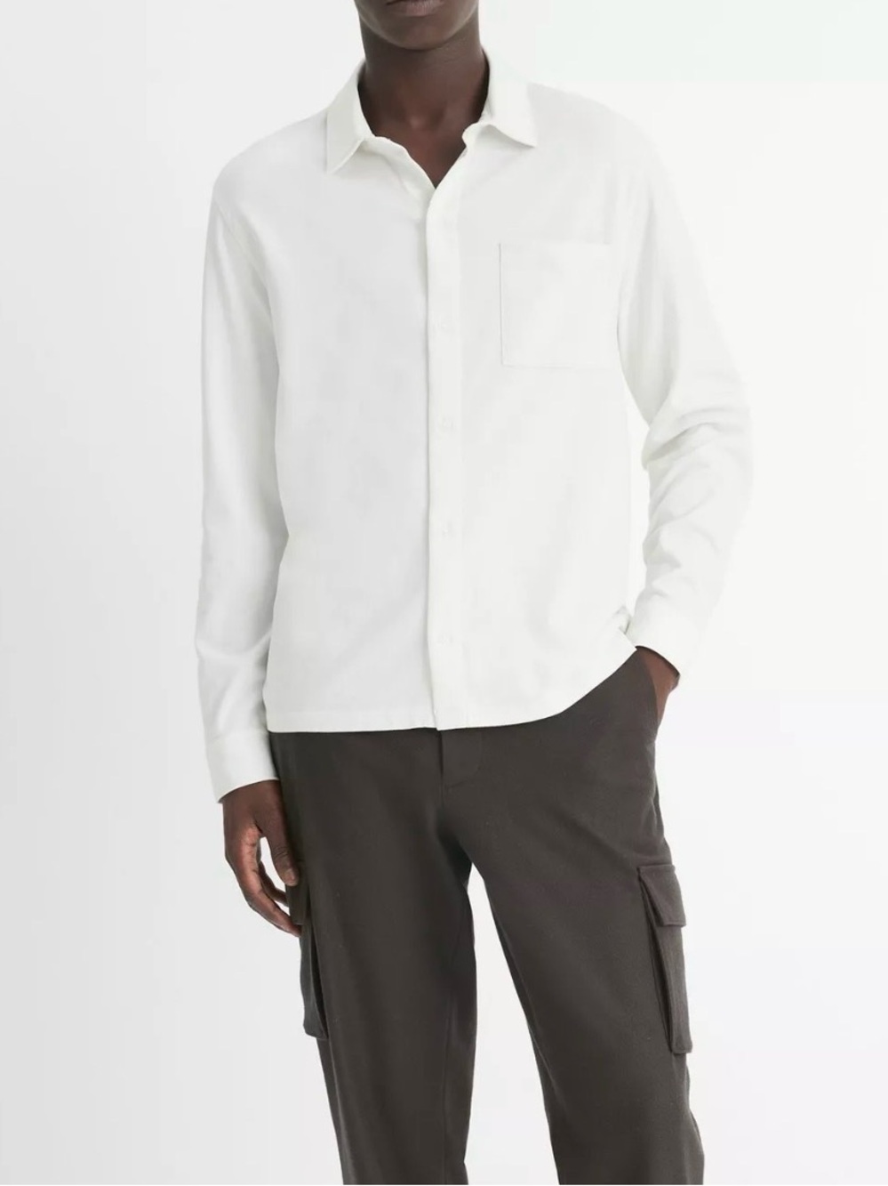 Vince Sueded Cotton Jersey Button-Front Shirt in Off White Size Small